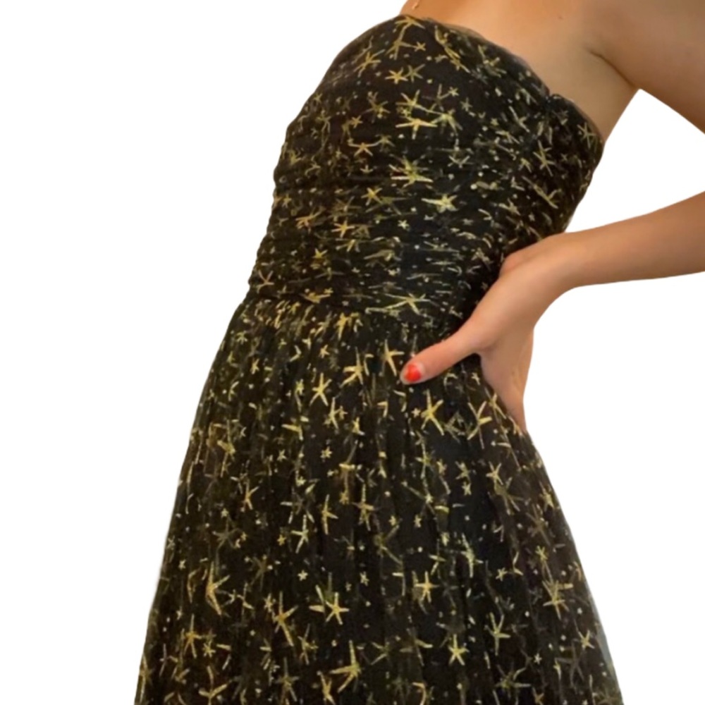 Joanna August x BHLDN Brenda 2 Black Gold Celestial Star Tulle Strapless Maxi - Picture 5 of 10